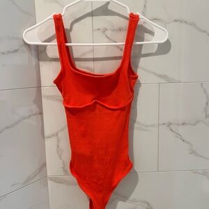 Lulu's Vibrant Orange/ Red Ribbed Top